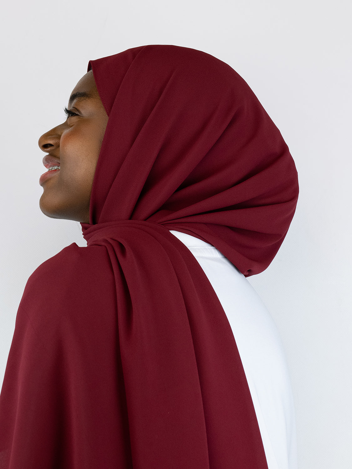 Flower Chiffon Hijab Cranberry Red Peony
