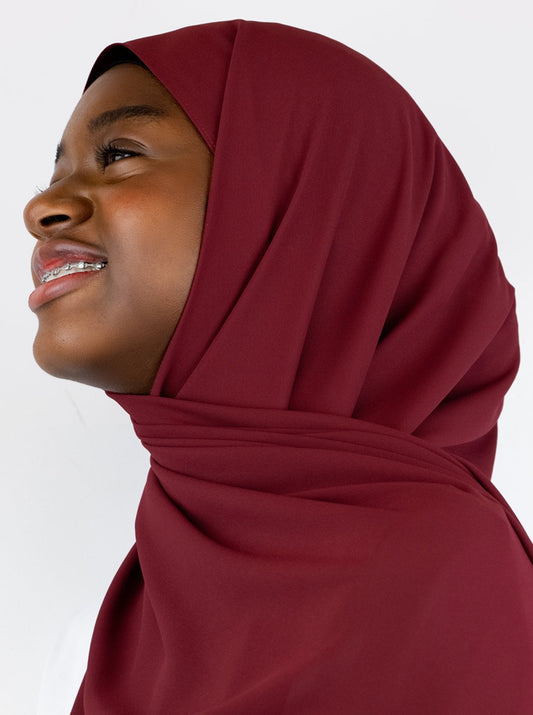 Flower Chiffon Hijab Cranberry Red Peony