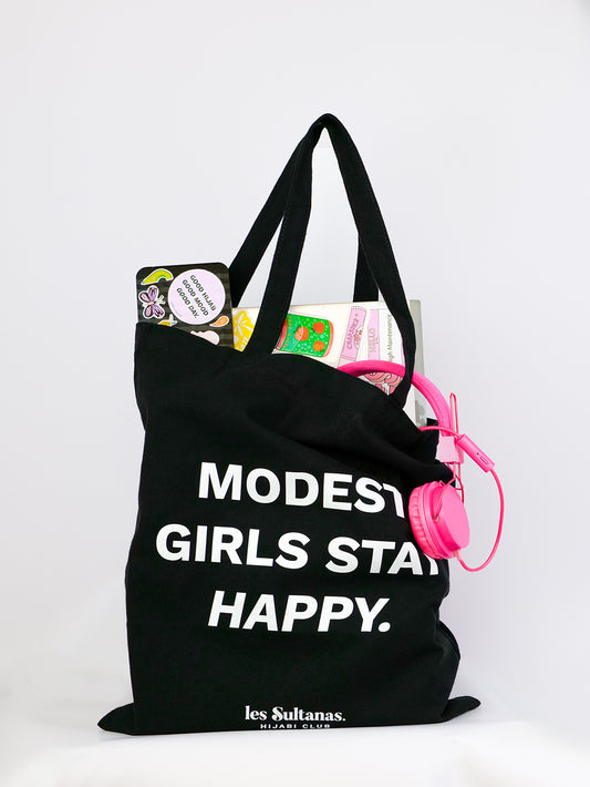 Cotton Tote Bag "Modest Girls" Black