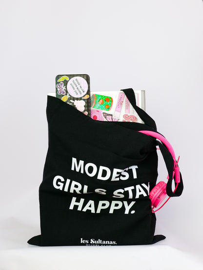 Cotton Tote Bag "Modest Girls" Black