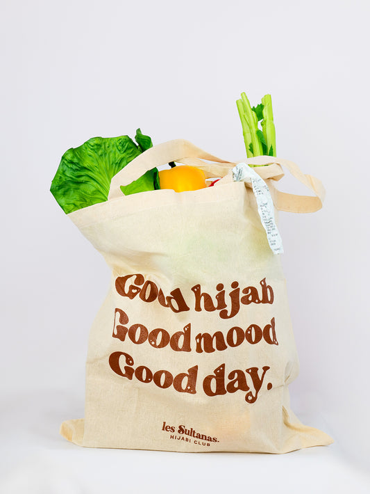 Cotton Tote Bag "Good Hijab" Natural and Brown
