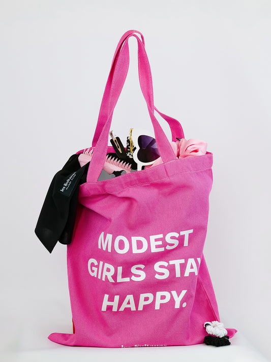 Cotton Tote Bag "Modest Girls" Hot Pink