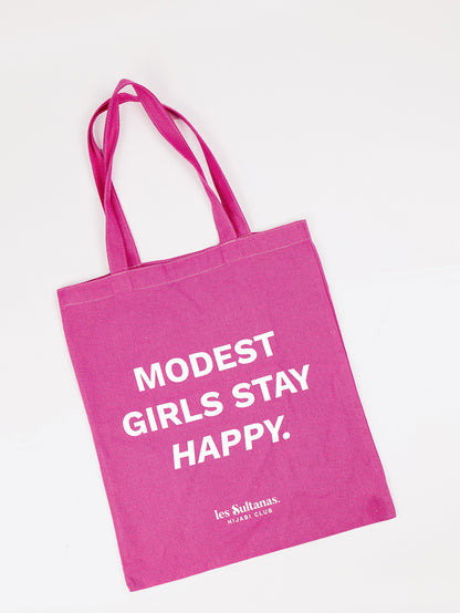 Cotton Tote Bag "Modest Girls" Hot Pink