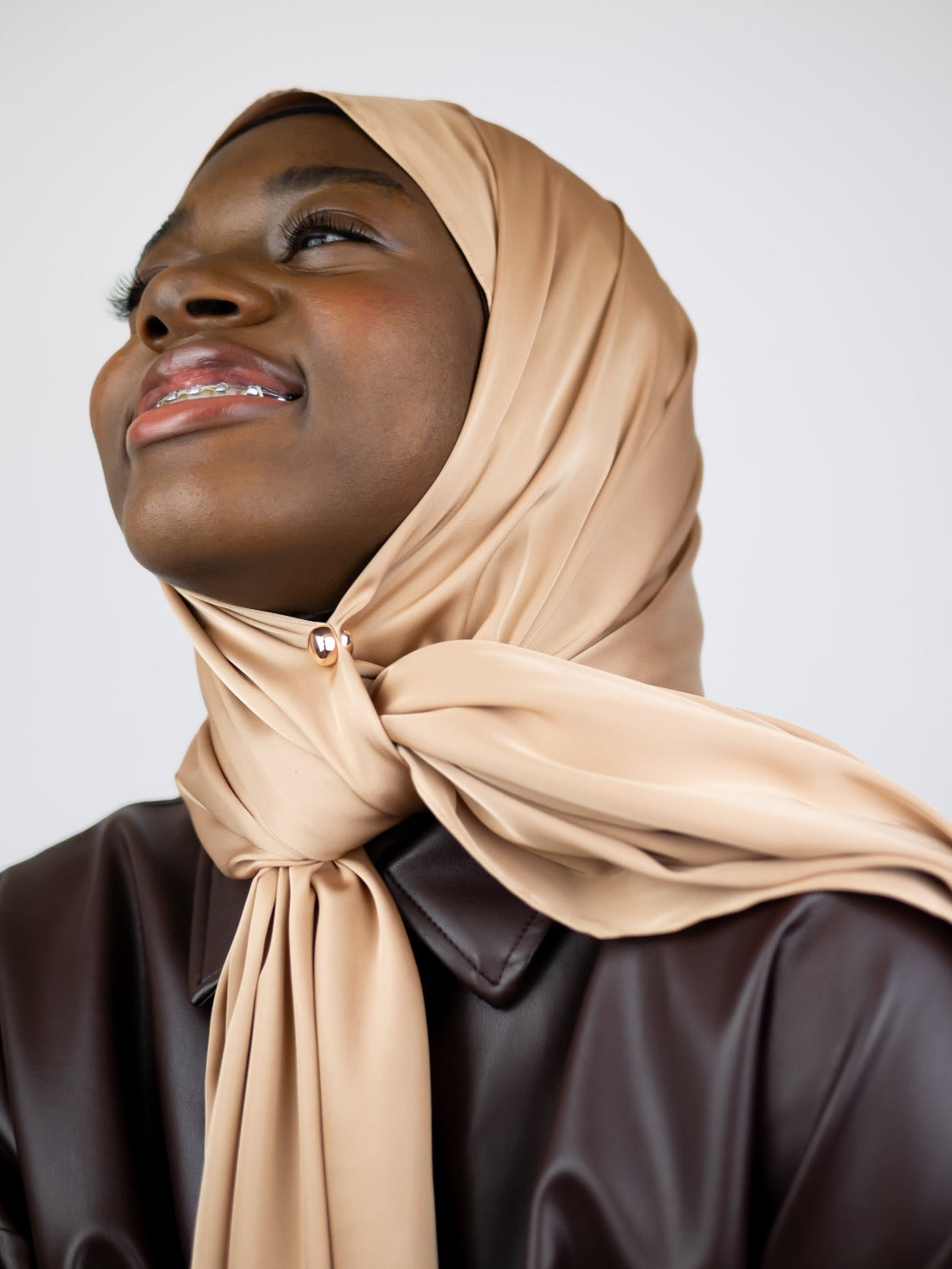 Satin Silk Hijab Crystal Golden Shadow