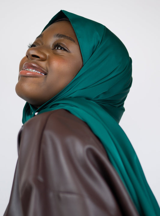 Satin Silk Hijab Dark Emerald