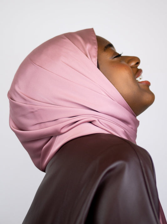 Satin Silk Hijab Crystal Antique Pink