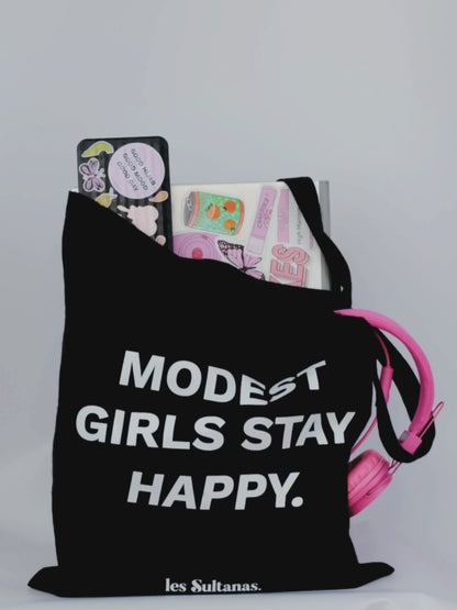 Cotton Tote Bag "Modest Girls" Black